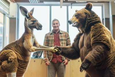 An-Australian-kangaroo-and-a-Russian-bear-shaking-hands-with-an-interpreter